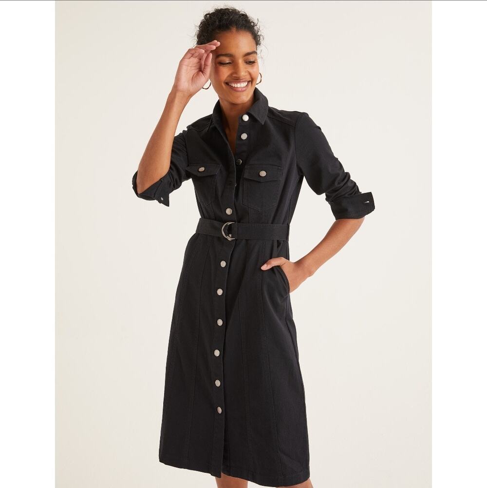 Boden Lena Denim Shirt Dress Black Women's Size 8